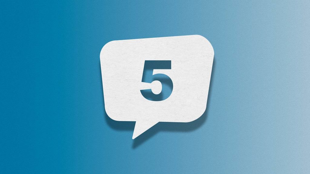 Image of a speech bubble on blue background, Number 5