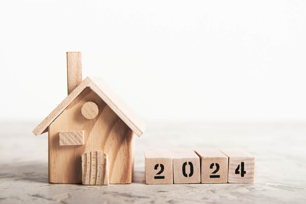 2024 minimal concept with house model on table background