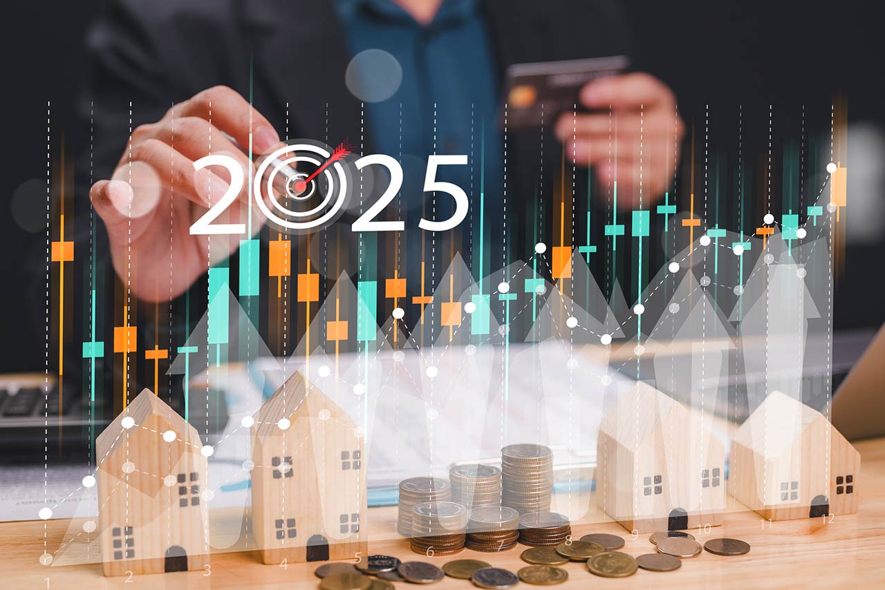 Savvy investor meticulously real estate weighs interest rates, investment opportunities, and loan options